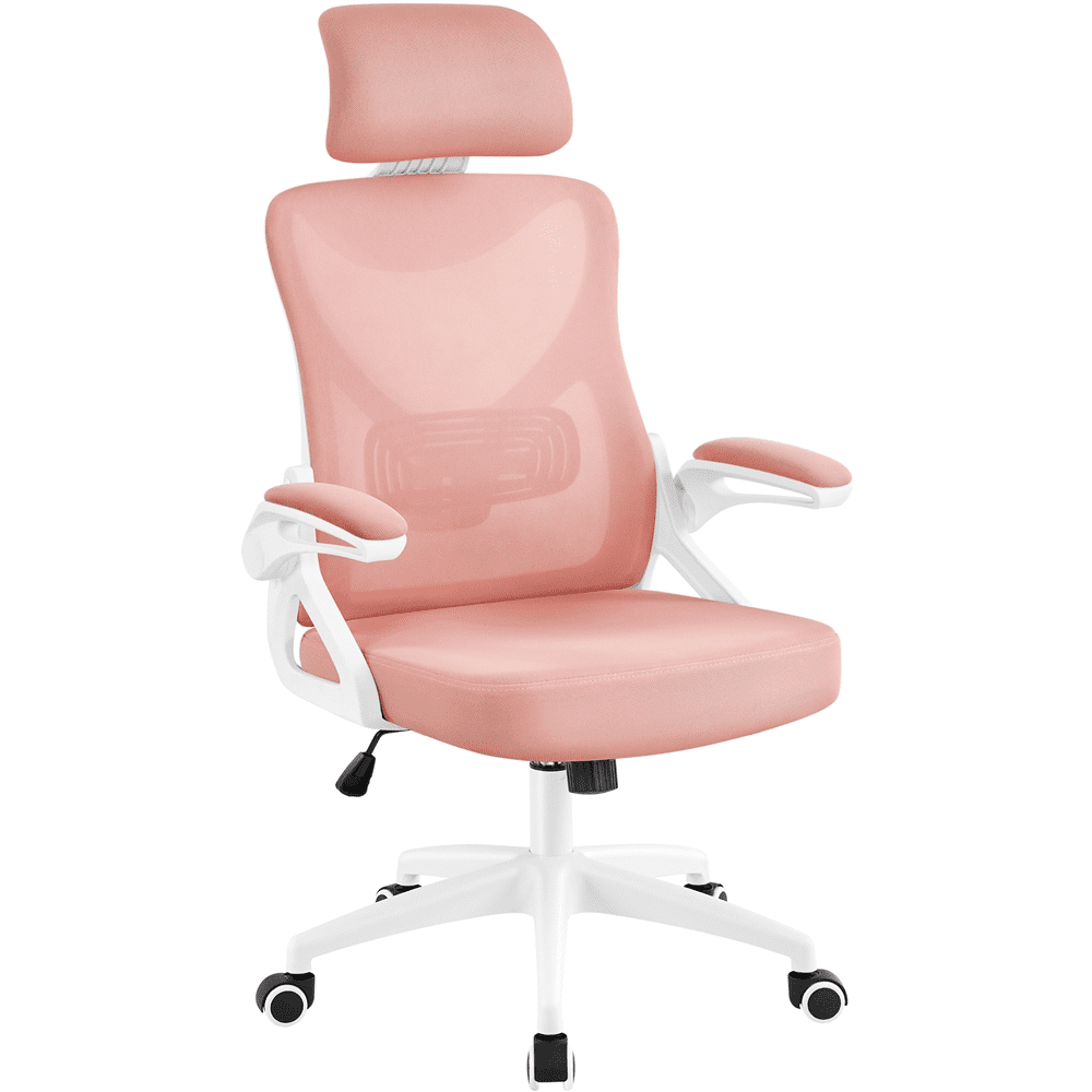 Alden Design High Back Ergonomic Mesh Office Chair with Adjustable Padded Headrest, White/Black