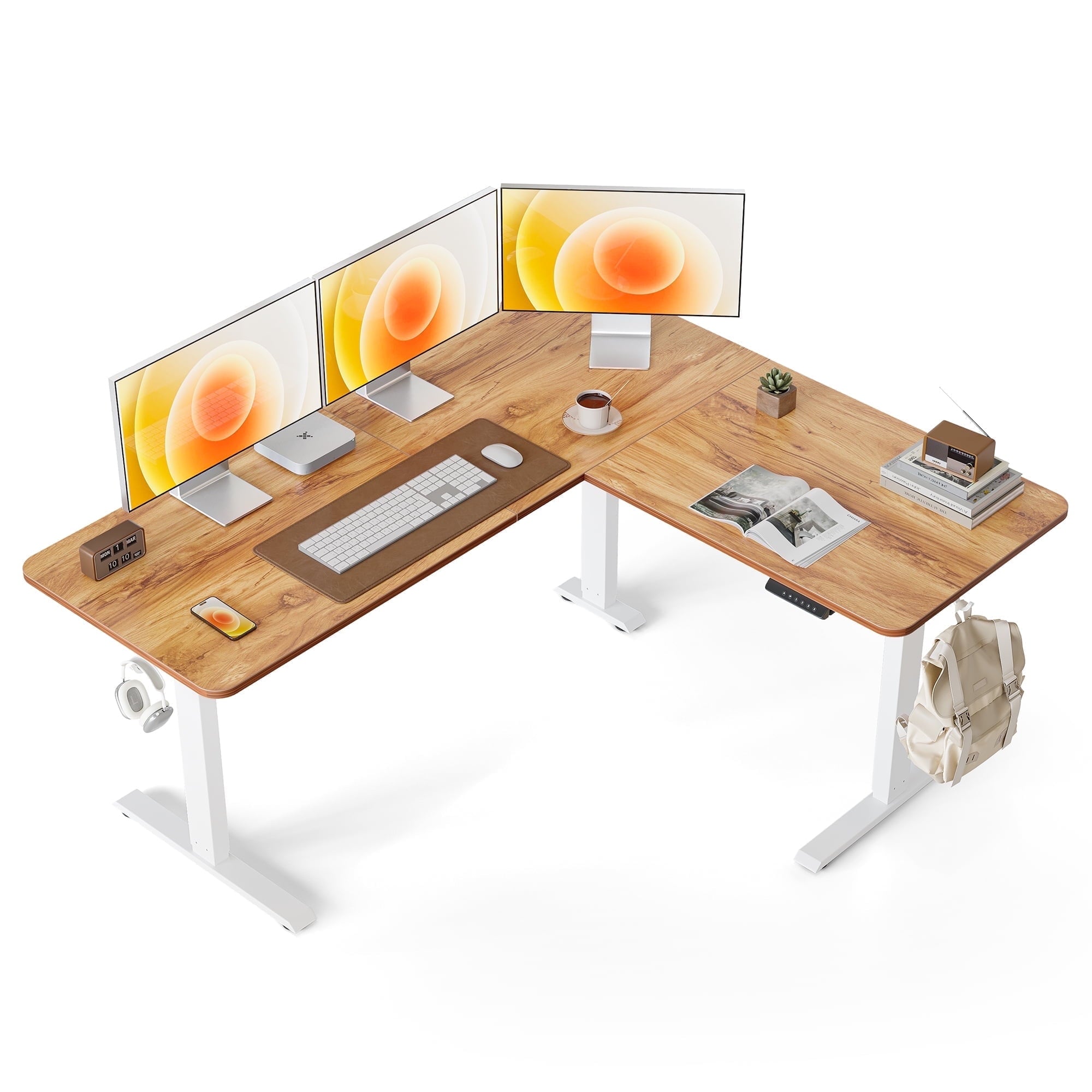 DESINO L-Shaped Standing Desk Adjustable Height, 63 Inch Electric Stand up Corner Computer Desk, Sit Stand Home Office Desk with Splice Board, Black