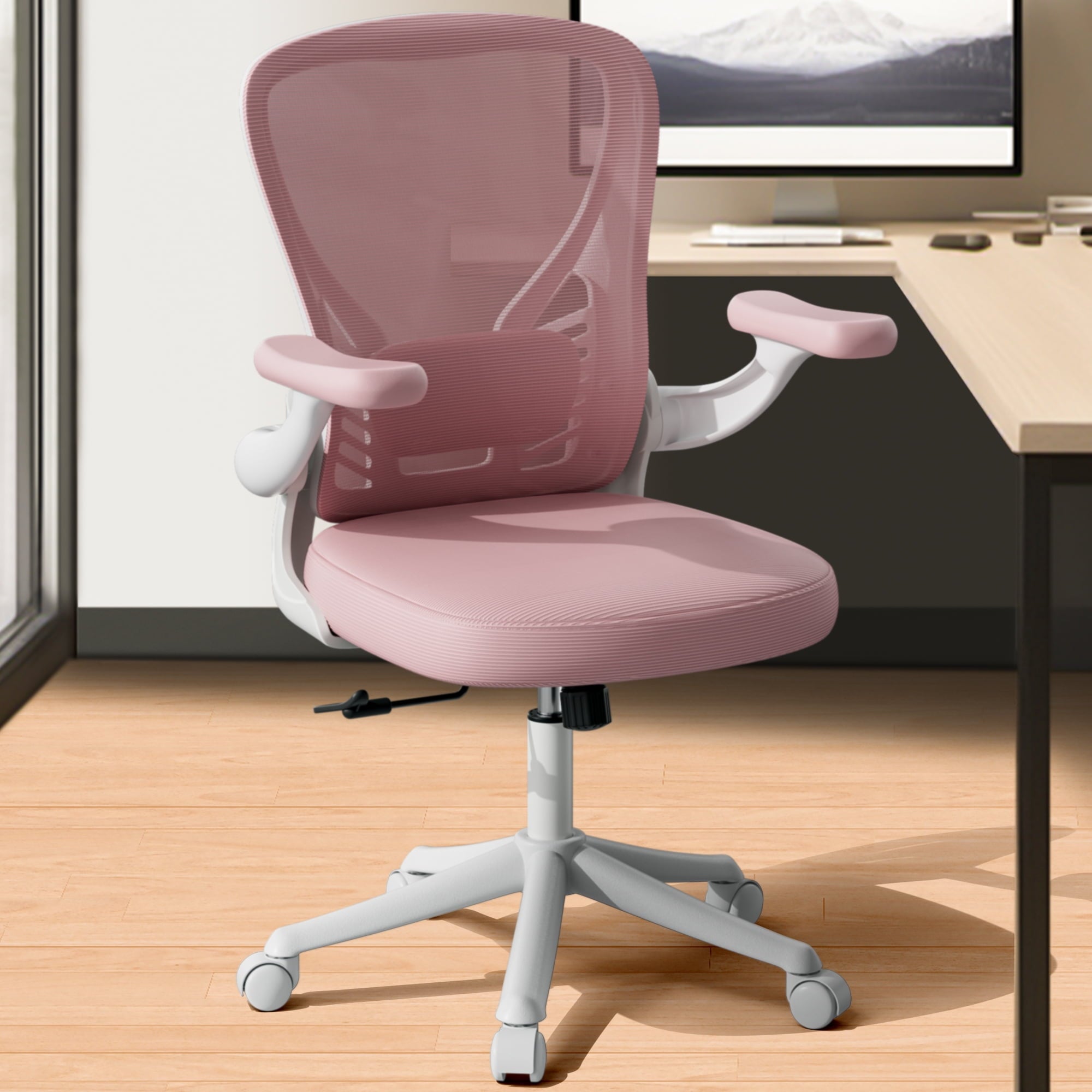 HomeZeer Comfy Mesh Office Chair, Middle Back Ergomomic Office Chair with 3D Armrests, Computer Desk Chair with Adjustable Lumbar Support, Wide Seat Swivel Home Office Chair 300lbs, Black