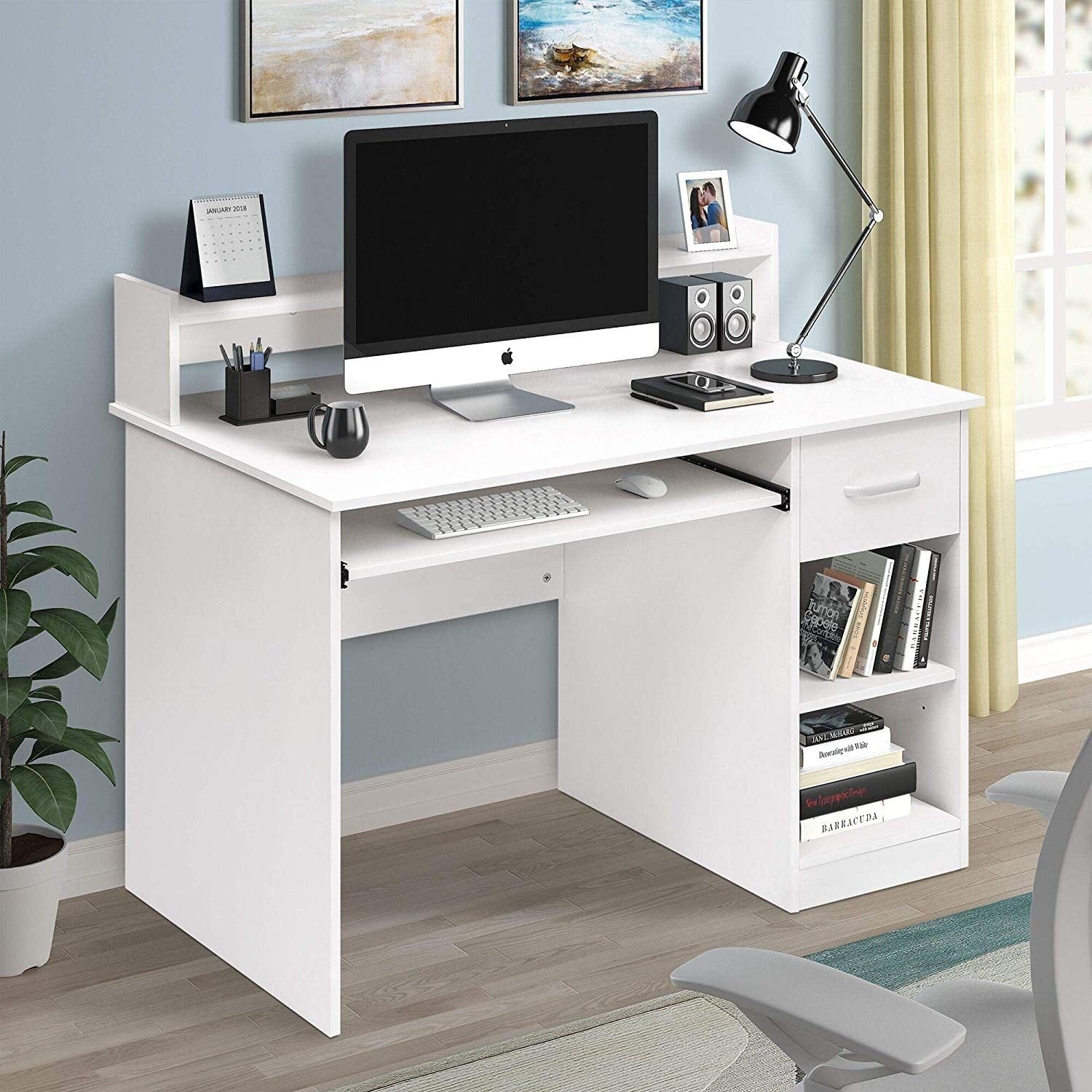 Ktaxon Computer Desk Home Office Workstation Laptop Table Drawer Shelf Furniture White