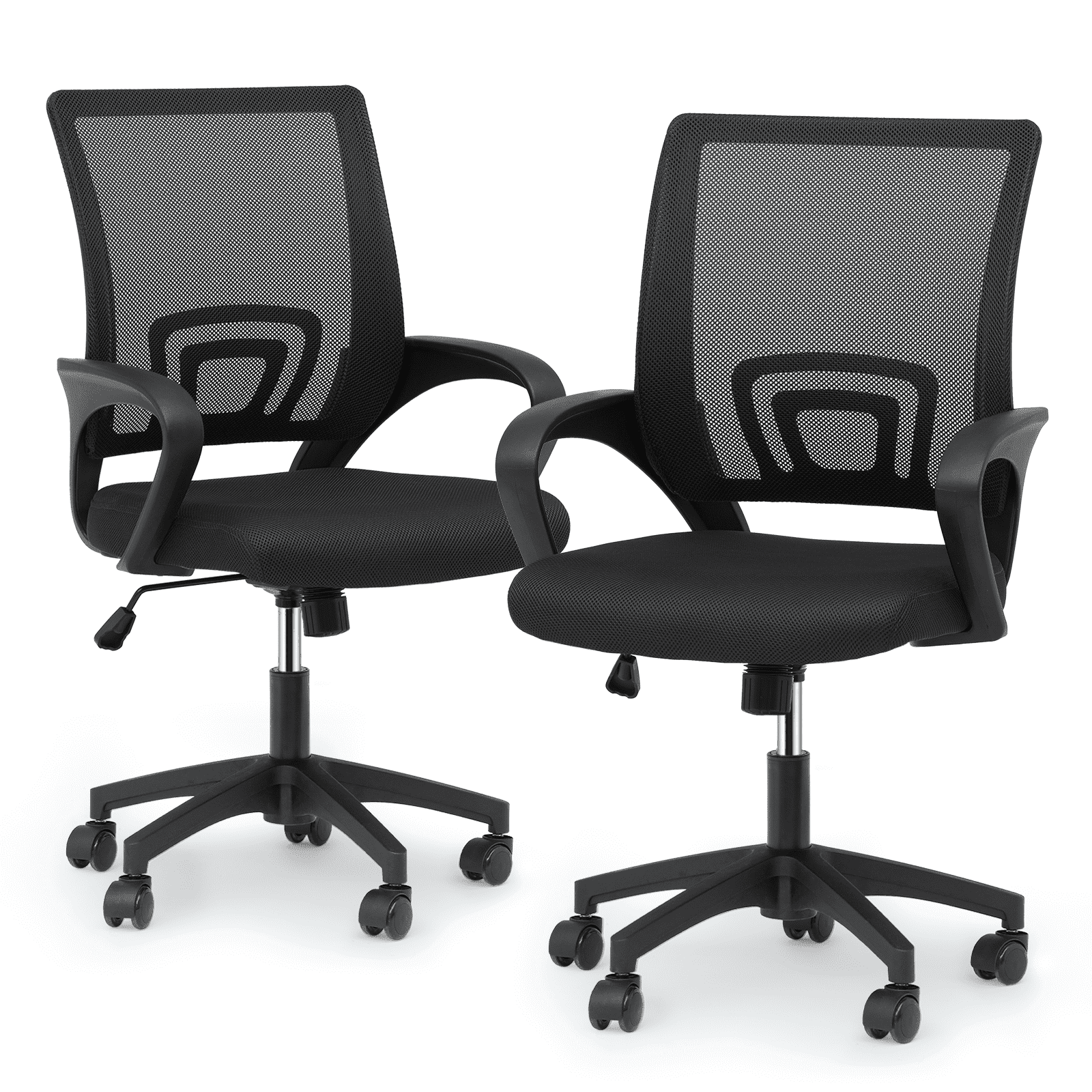 Magshion Set of 2 Office Chairs Mid Back Swivel Desk Chairs, Height Adjustable Ergonomic Mesh Computer Chairs with Armrest & Lumbar Support, Black