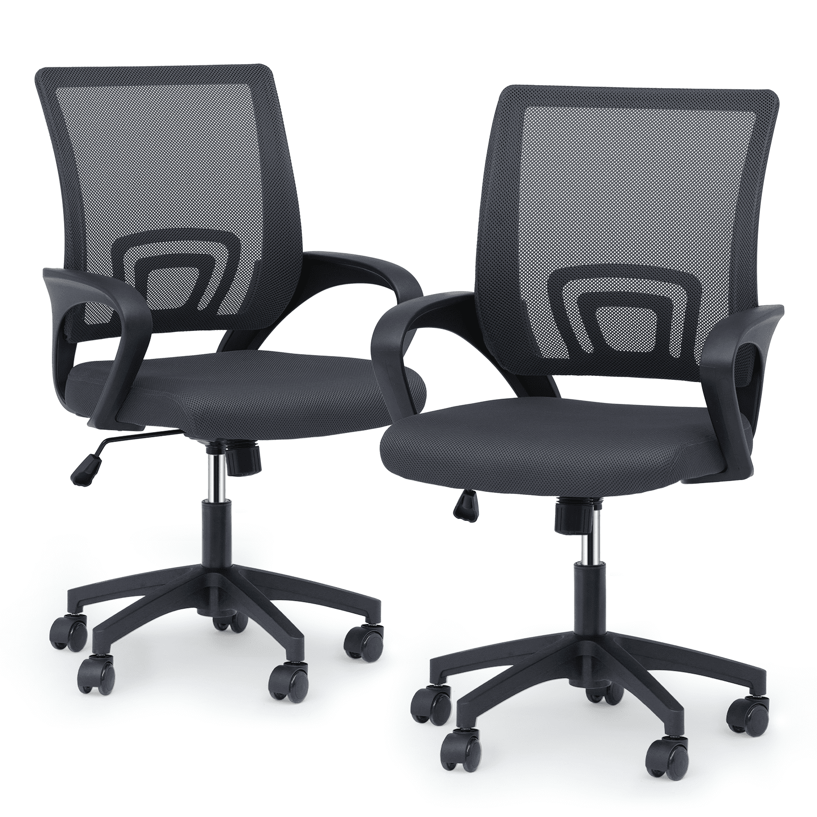 Magshion Set of 2 Office Chairs Mid Back Swivel Desk Chairs, Height Adjustable Ergonomic Mesh Computer Chairs with Armrest & Lumbar Support, Black