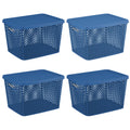 Mainstays Extra Large Decorative Plastic Storage Basket W/Lid, Blue Cove