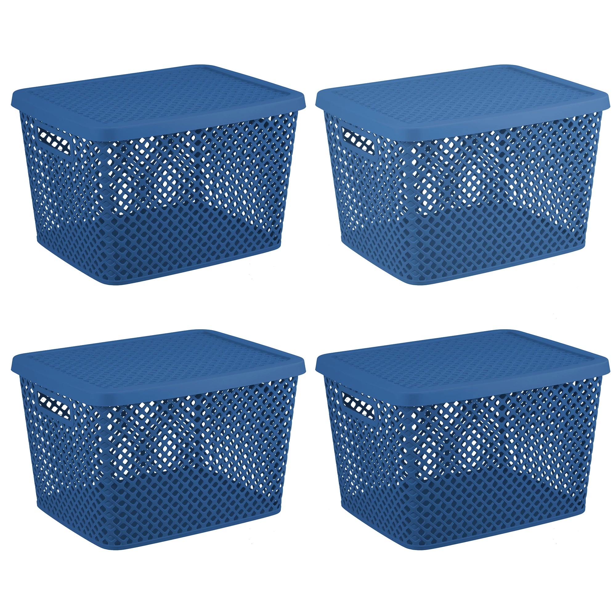 Mainstays Extra Large Decorative Plastic Storage Basket W/Lid, Blue Cove