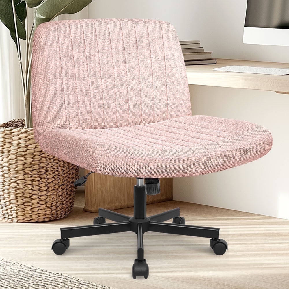 NEO CHAIR Criss Cross Legged Home Office Desk Vanity Armless Chair No Wheels Swivel, Beige