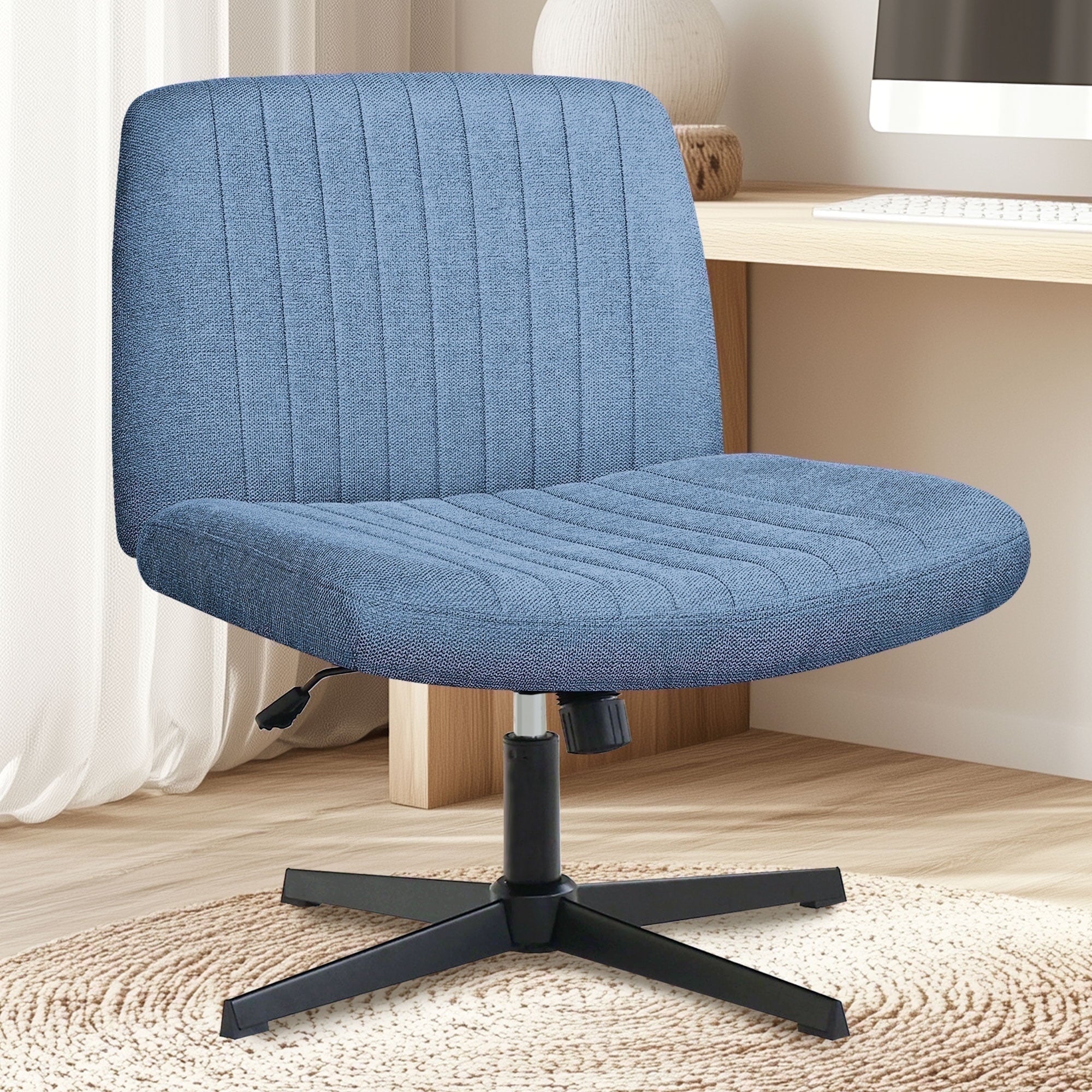 NEO CHAIR Criss Cross Legged Home Office Desk Vanity Armless Chair No Wheels Swivel, Beige