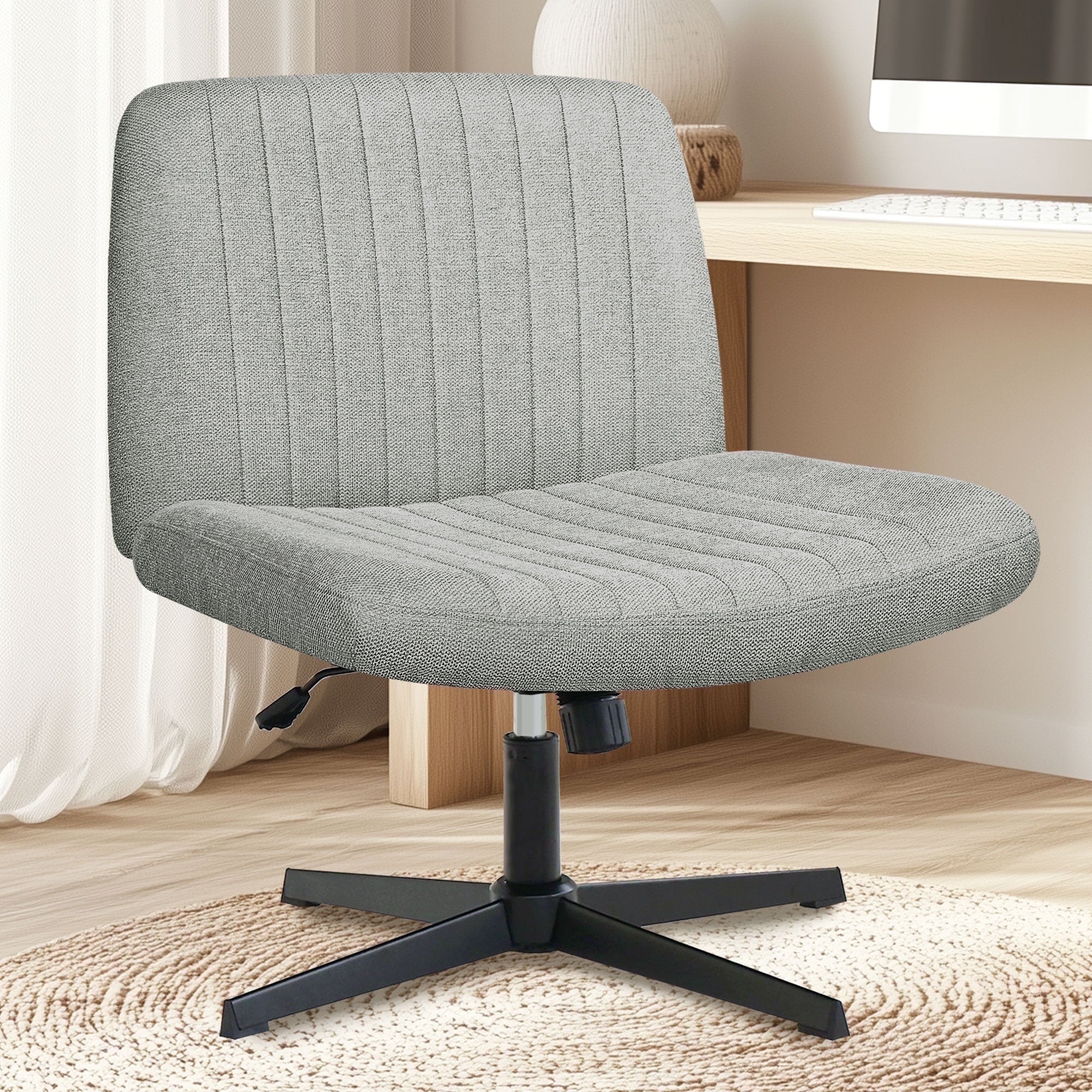 NEO CHAIR Criss Cross Legged Home Office Desk Vanity Armless Chair No Wheels Swivel, Beige