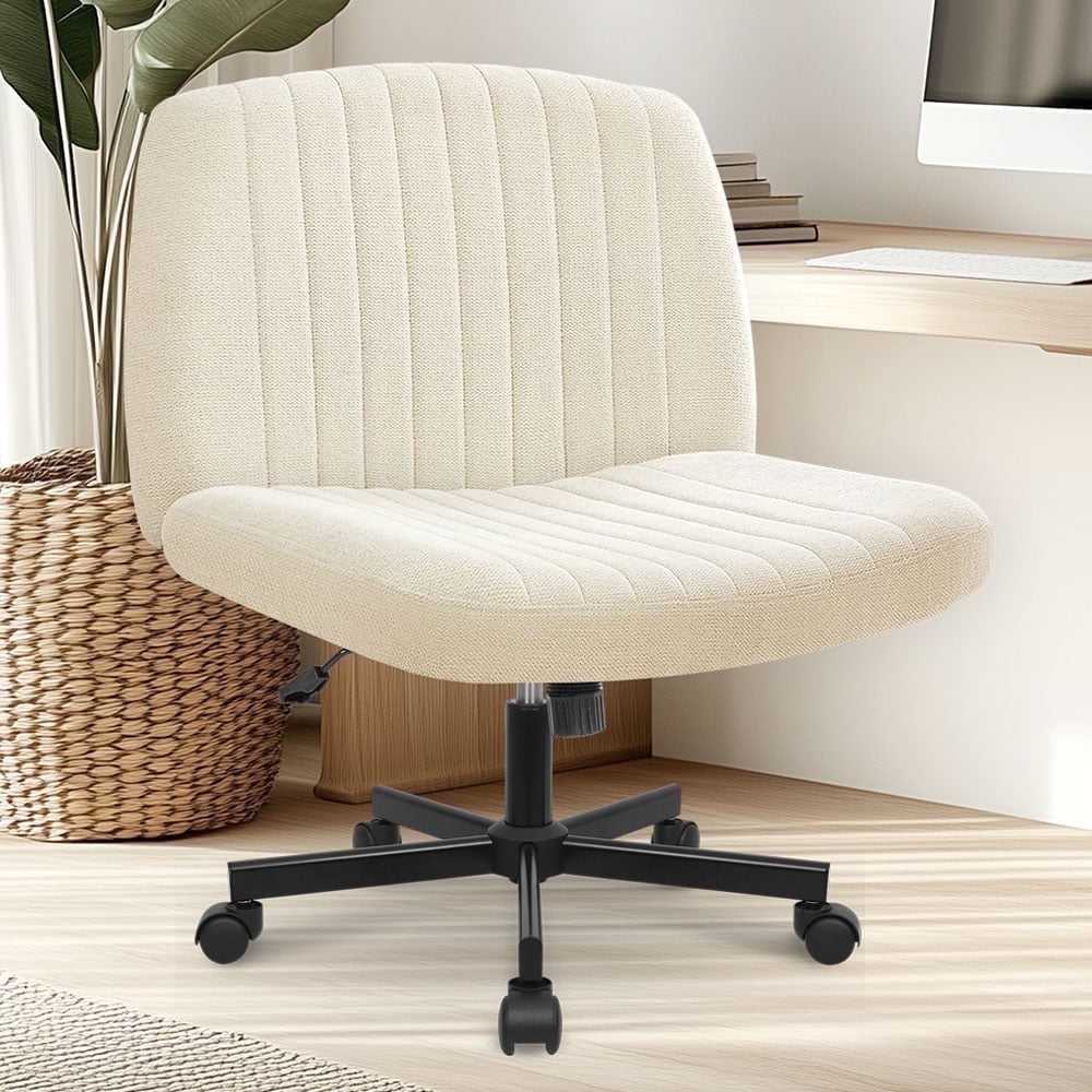 NEO CHAIR Criss Cross Legged Home Office Desk Vanity Armless Chair No Wheels Swivel, Beige