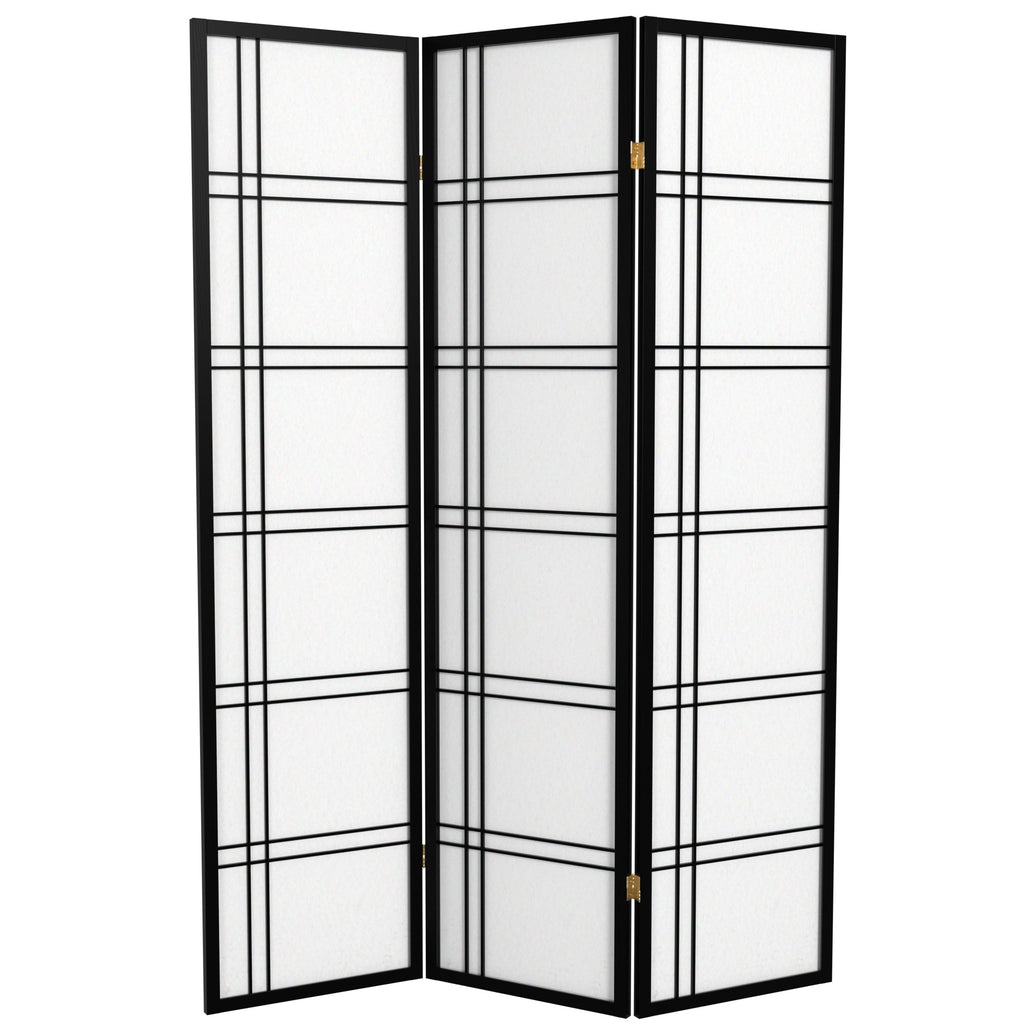 Red Lantern 6 ft. Tall Double Cross Shoji Screen - Black - 3 Panels