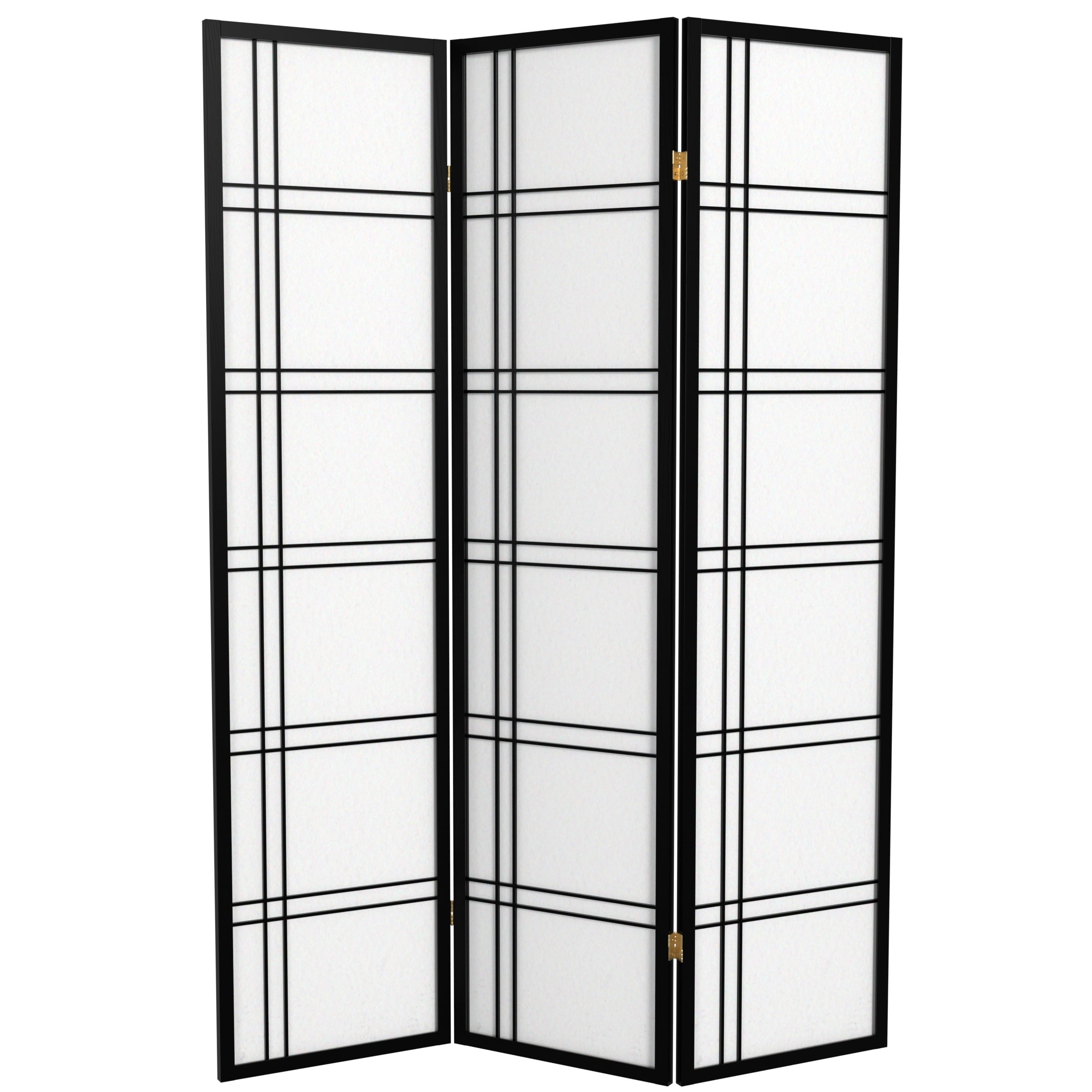 Red Lantern 6 ft. Tall Double Cross Shoji Screen - Black - 3 Panels