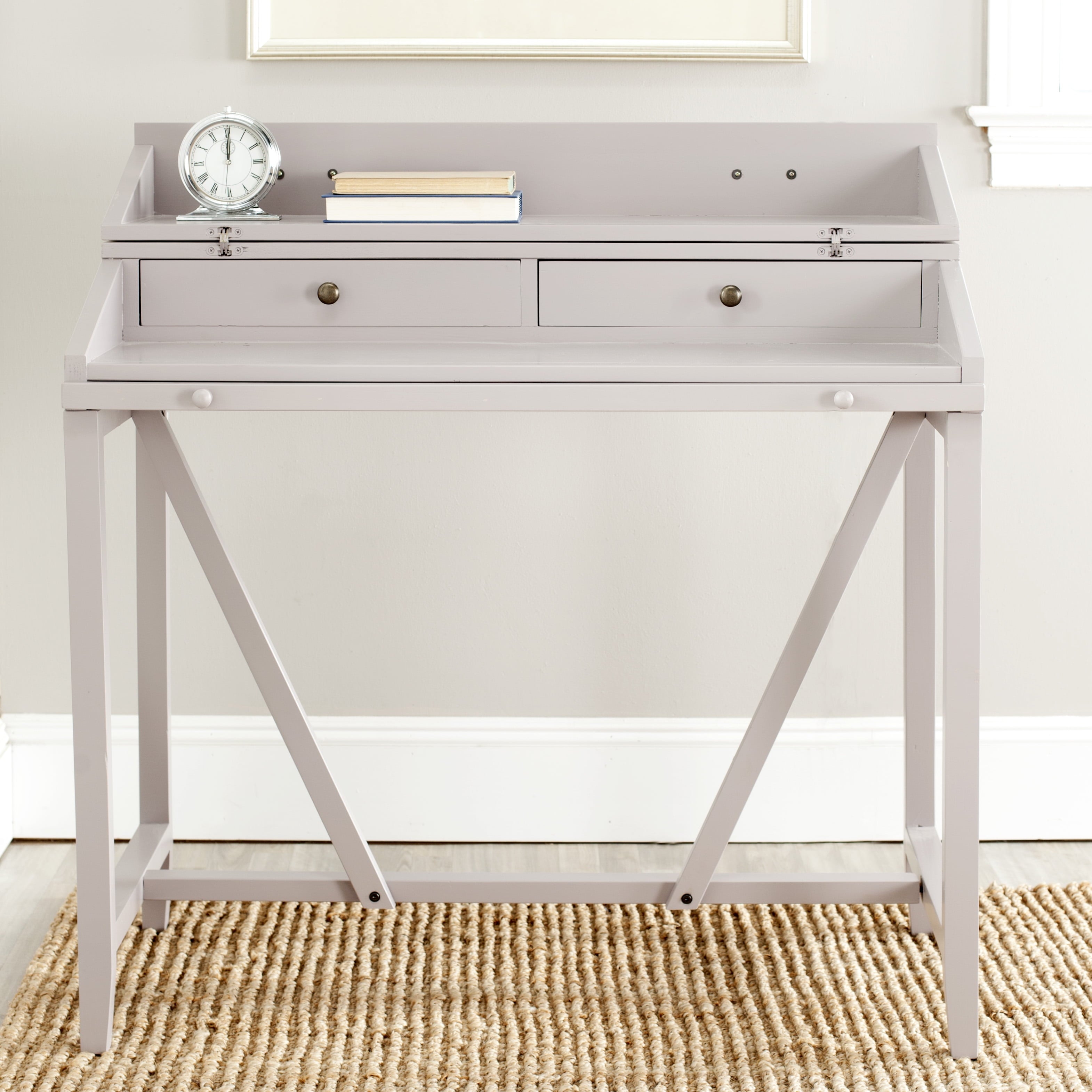 SAFAVIEH Wyatt Industrial Rustic Writing Desk w/ Pull Out, Quartz Grey