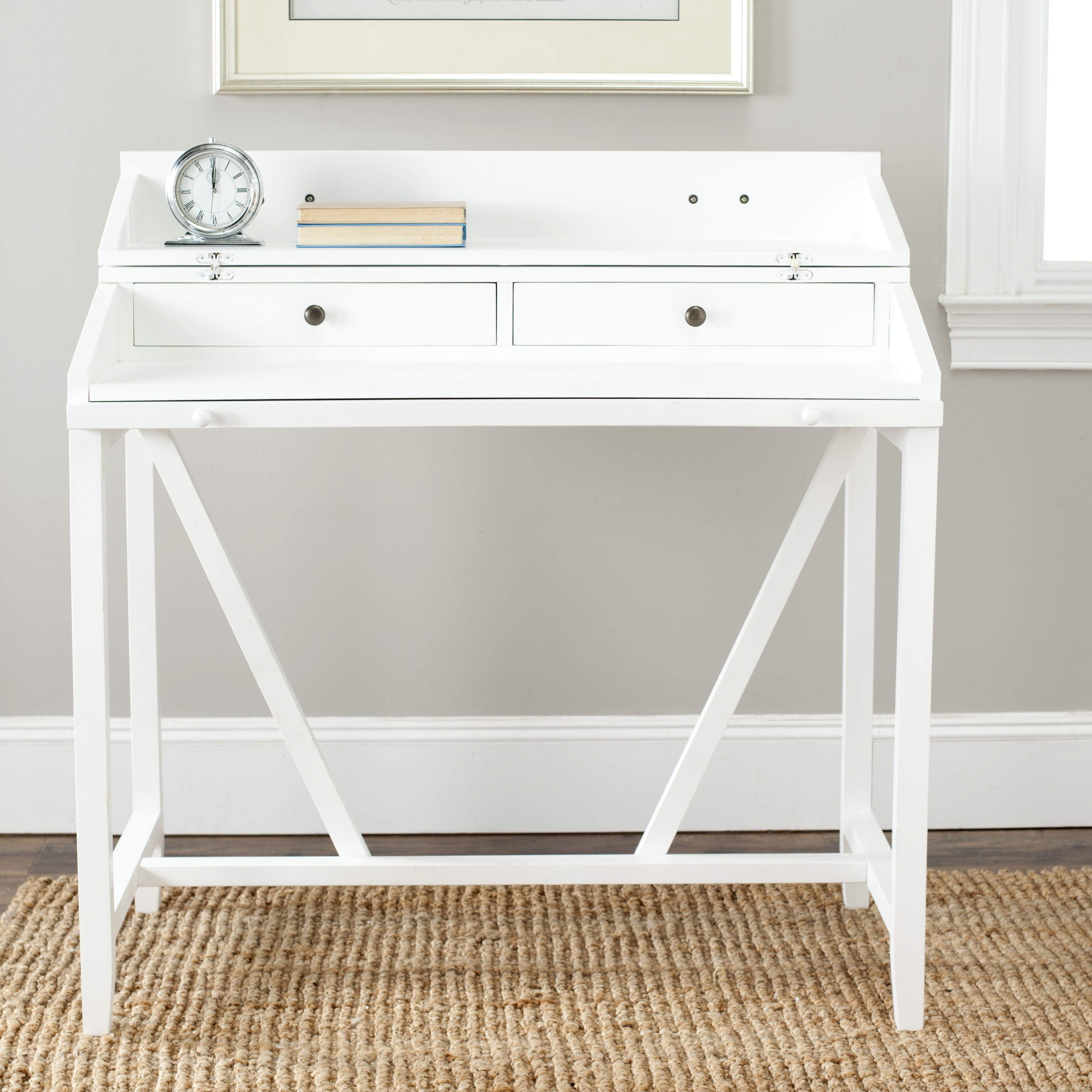 SAFAVIEH Wyatt Industrial Rustic Writing Desk w/ Pull Out, Quartz Grey