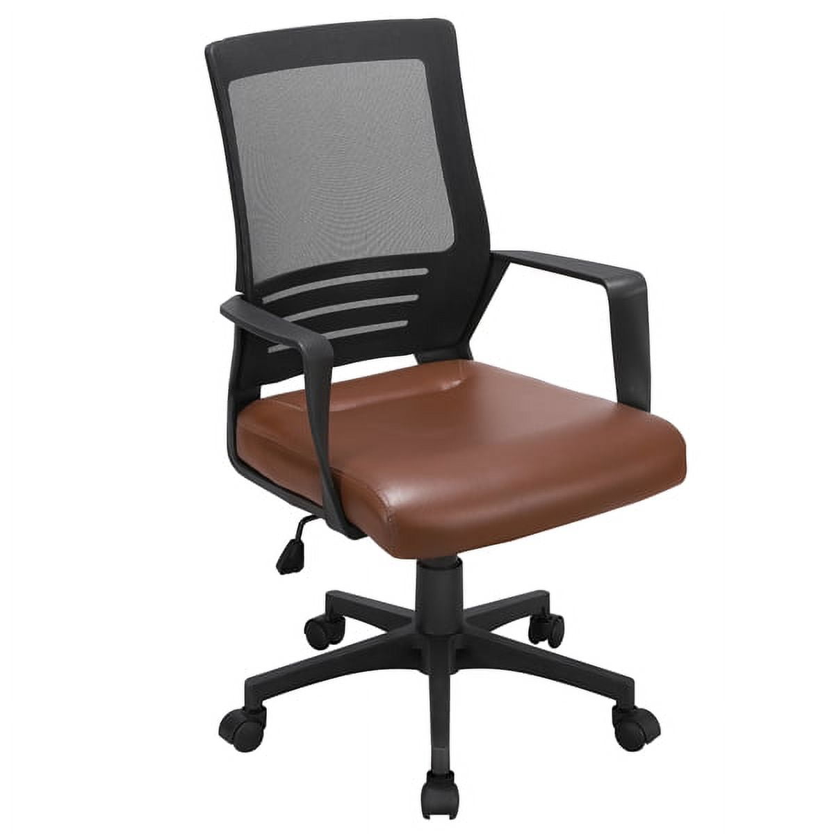 Yaheetech Swivel Mesh Office Chair with Leather Padded Seat and Armrests, Black
