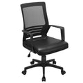 Yaheetech Swivel Mesh Office Chair with Leather Padded Seat and Armrests, Black