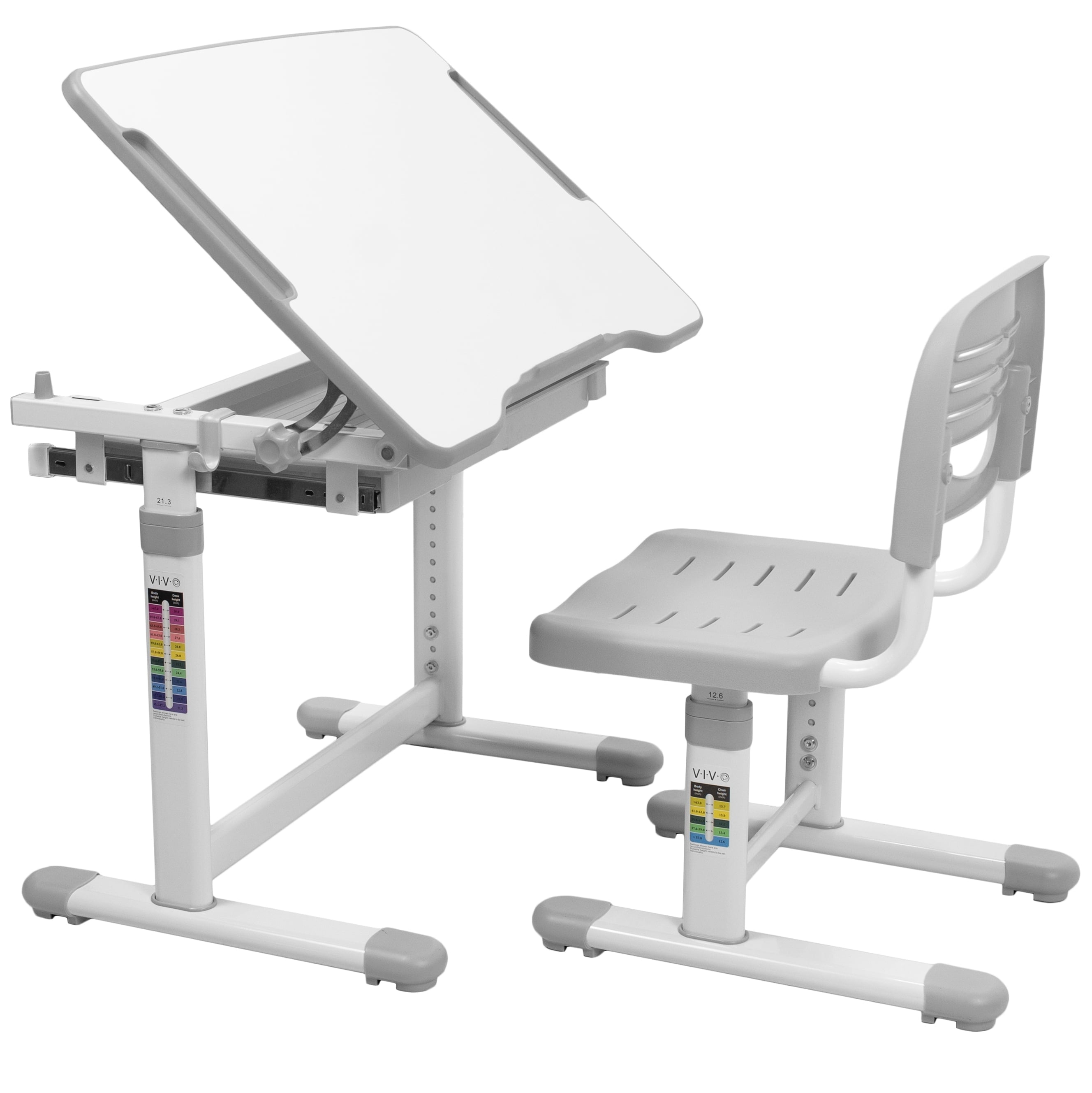 VIVO Height Adjustable Childrens Desk & Chair Kids Interactive Work Station Grey