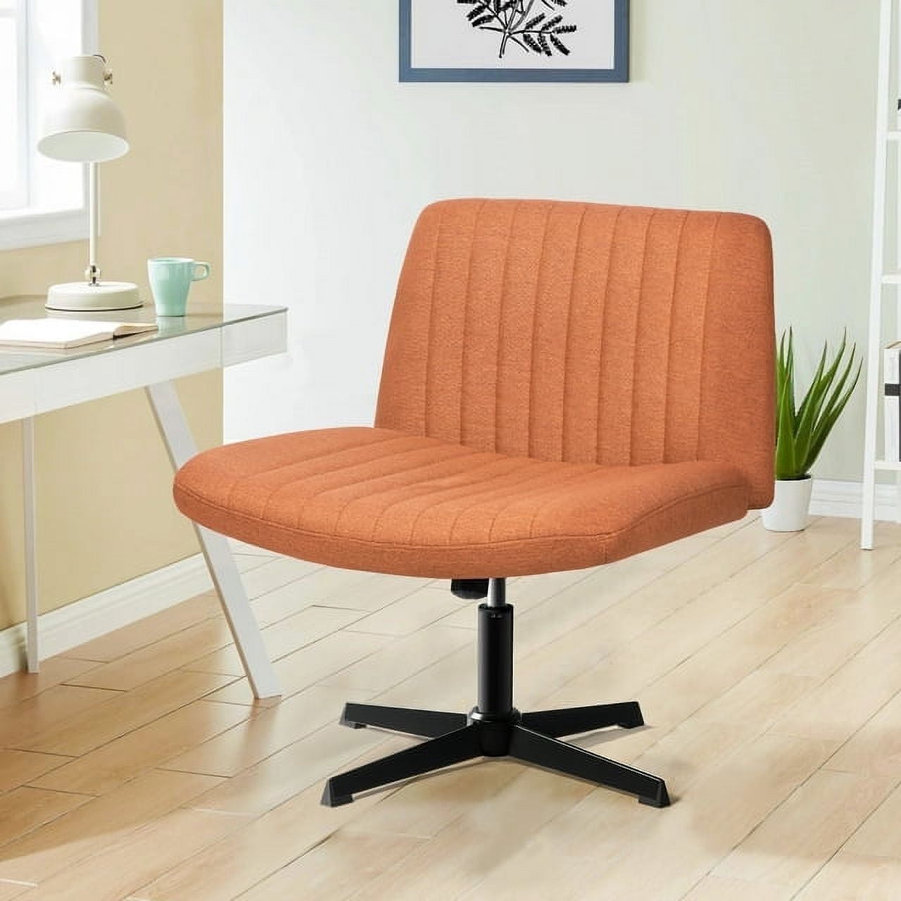 Waleaf Armless Office Desk Chair No Wheels,Fabric Padded Criss Cross Legged Office Chair,Swivel Vanity Chair