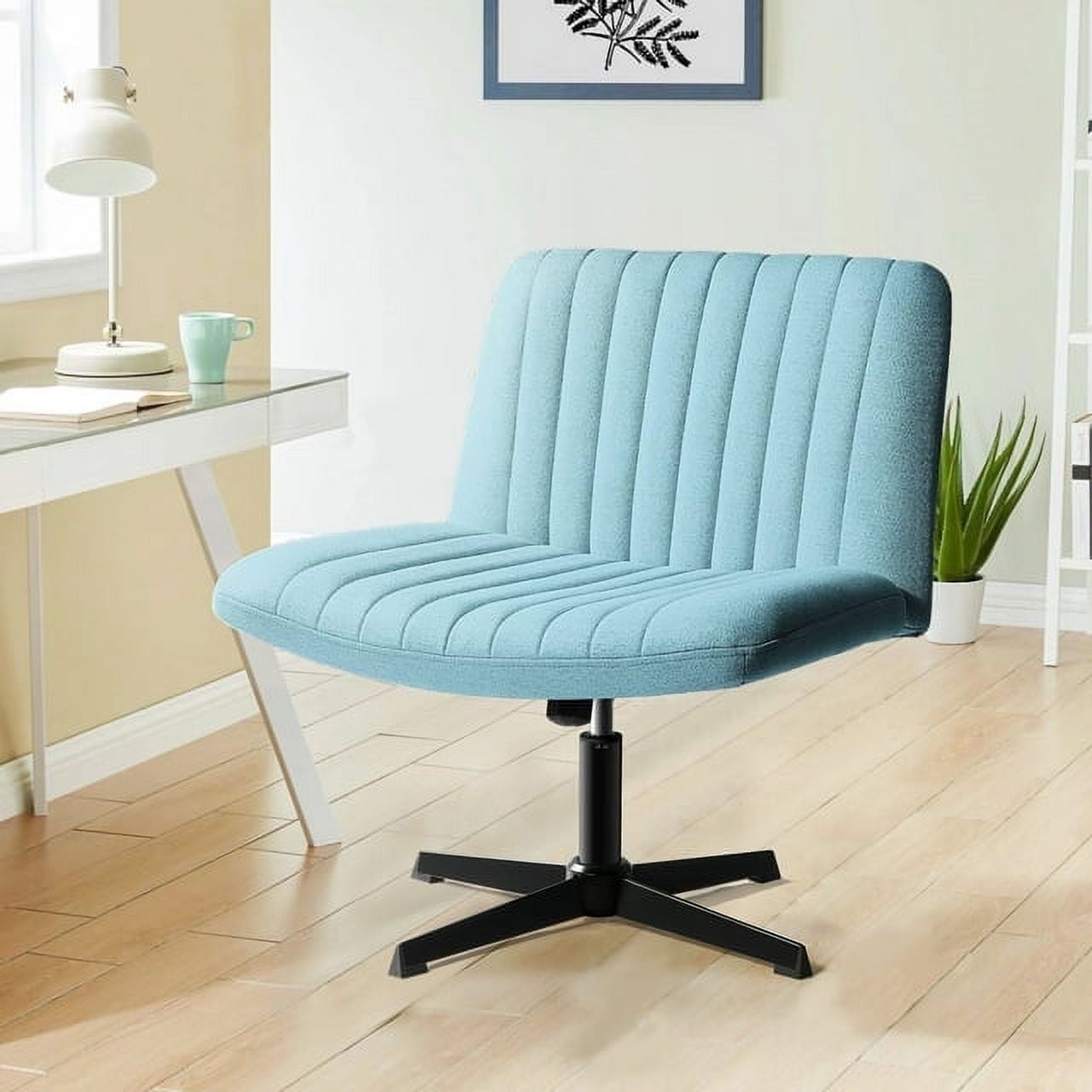 Waleaf Armless Office Desk Chair No Wheels,Fabric Padded Criss Cross Legged Office Chair,Swivel Vanity Chair