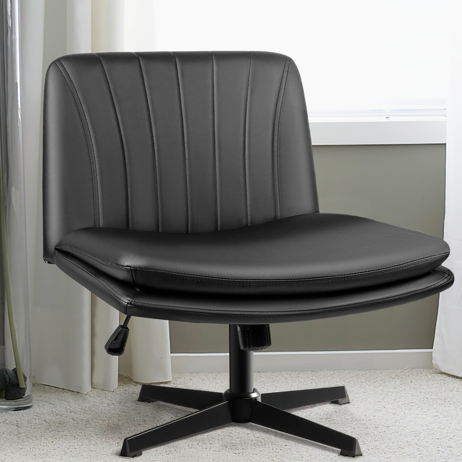 Waleaf Armless Office Desk Chair No Wheels,Fabric Padded Criss Cross Legged Office Chair,Swivel Vanity Chair