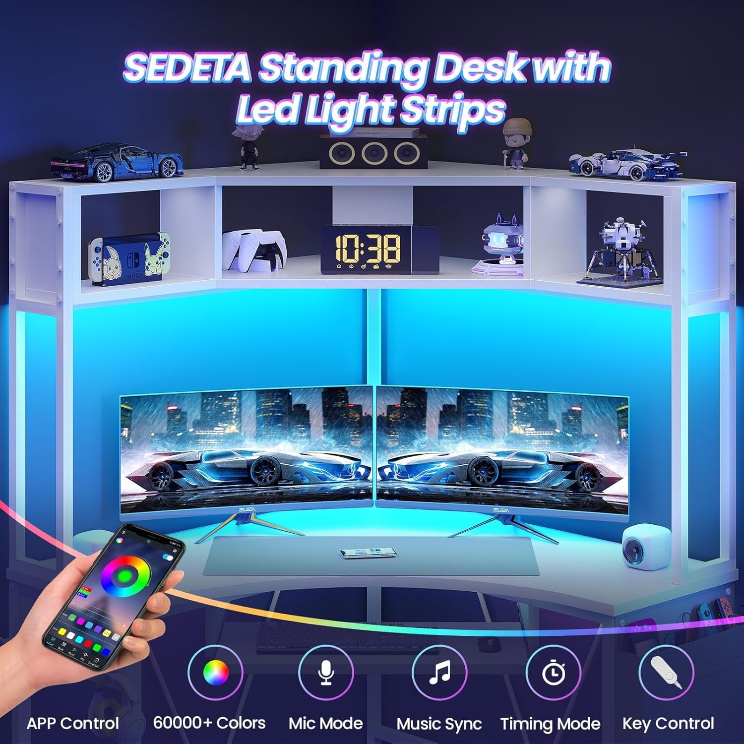 L Shaped Desk with Hutch & Keyboard Tray, Corner Computer Desk with Storage Bag for Home Office, Writing Study Desk