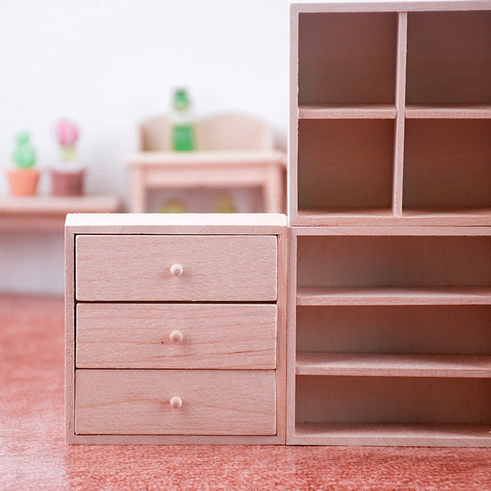 Mini Cabinet Decoration Storage Display Bookcase Wooden Holder Adornment Furniture Model