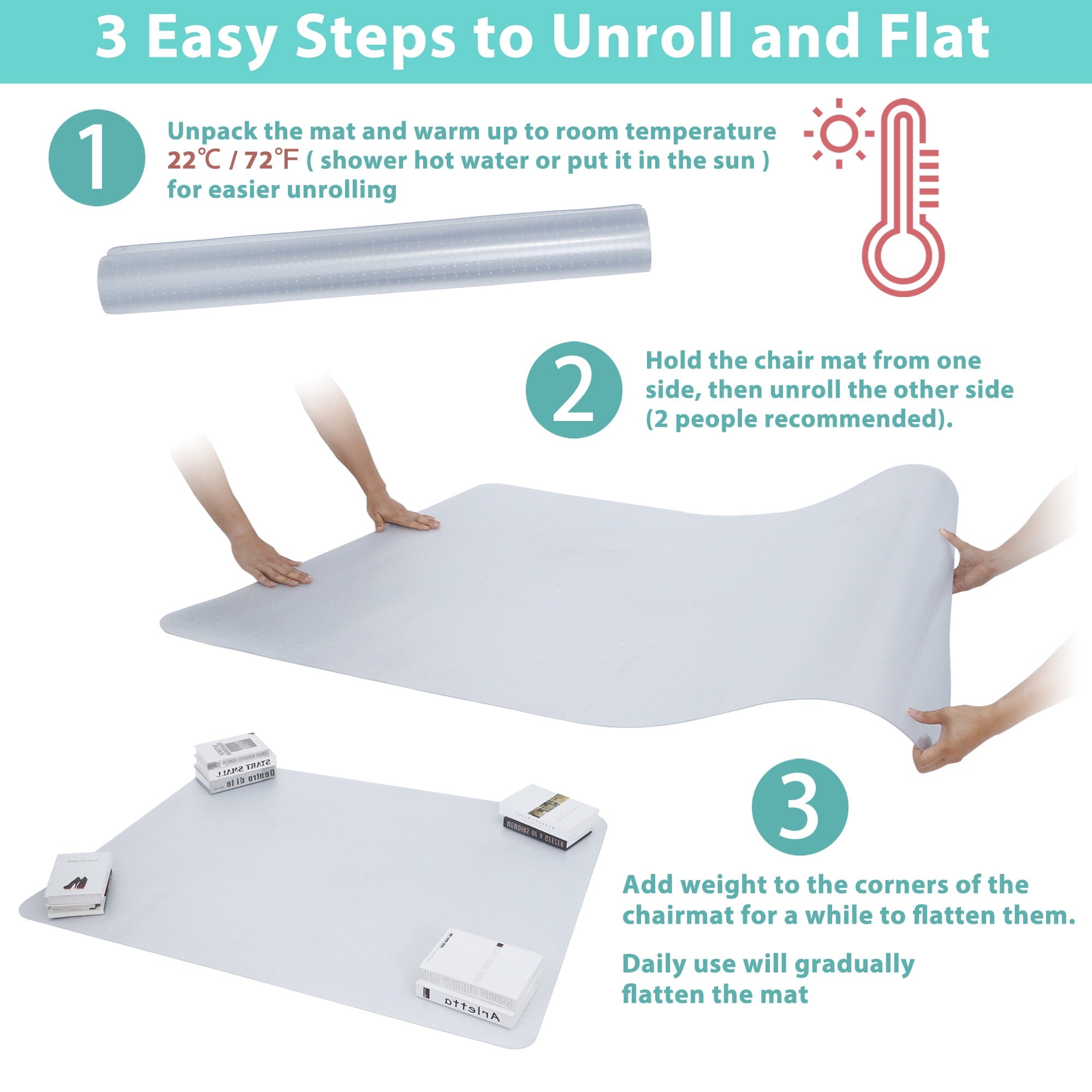 ZenSports 46"W x 60"L Clear PVC Chair Mat Office Mat for Carpet W/Cleats, Phthalate Free
