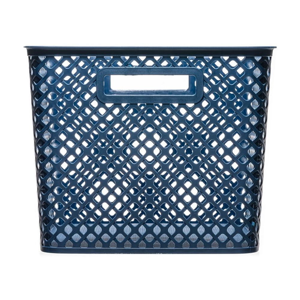 Mainstays Extra Large Decorative Plastic Storage Basket W/Lid, Blue Cove