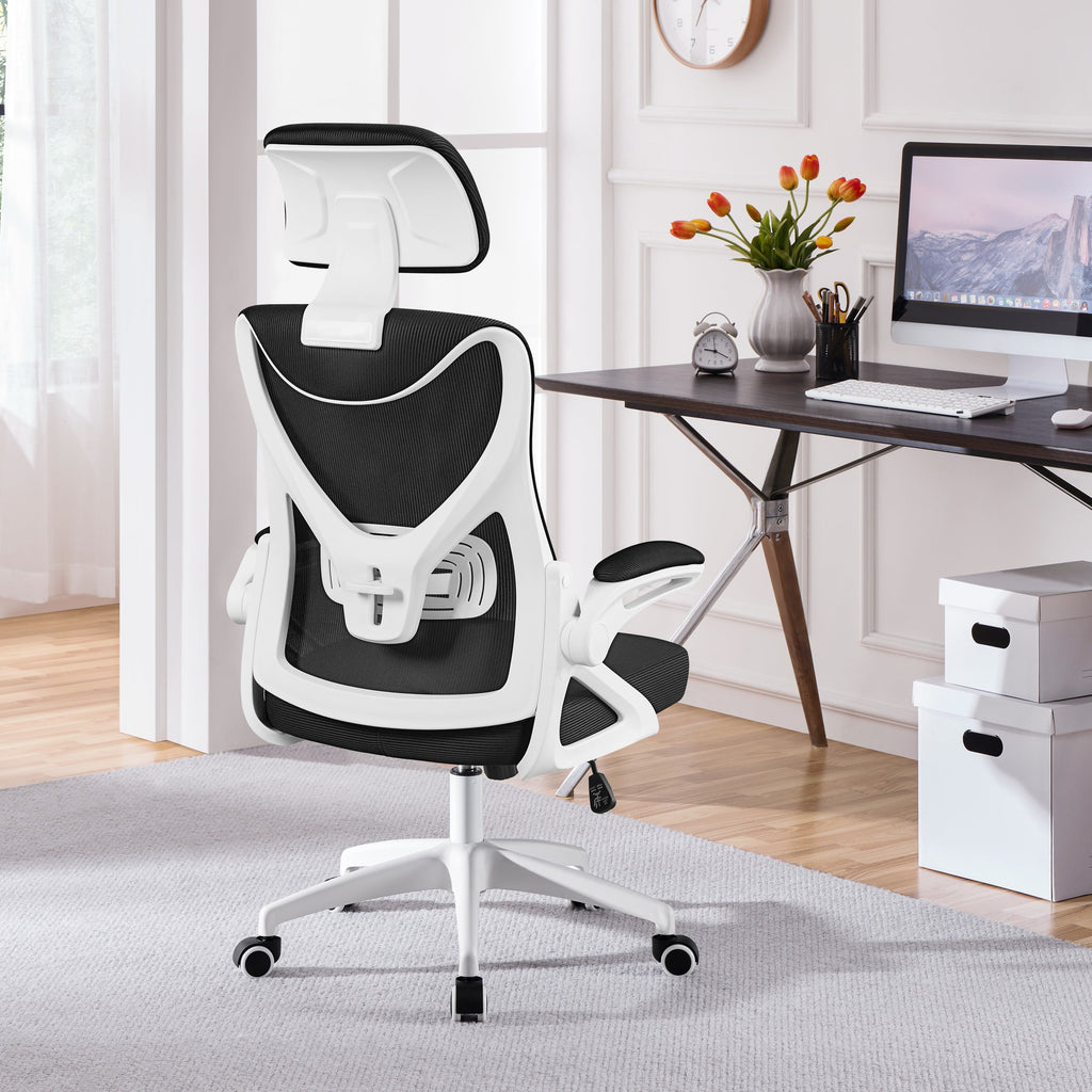Alden Design High Back Ergonomic Mesh Office Chair with Adjustable Padded Headrest, White/Black