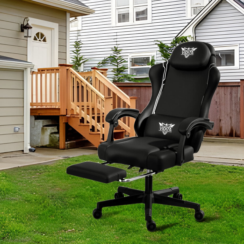 Alvantor Gaming Chair with Footrest & Massage, High Back PU Leather, Black/Blue/Red