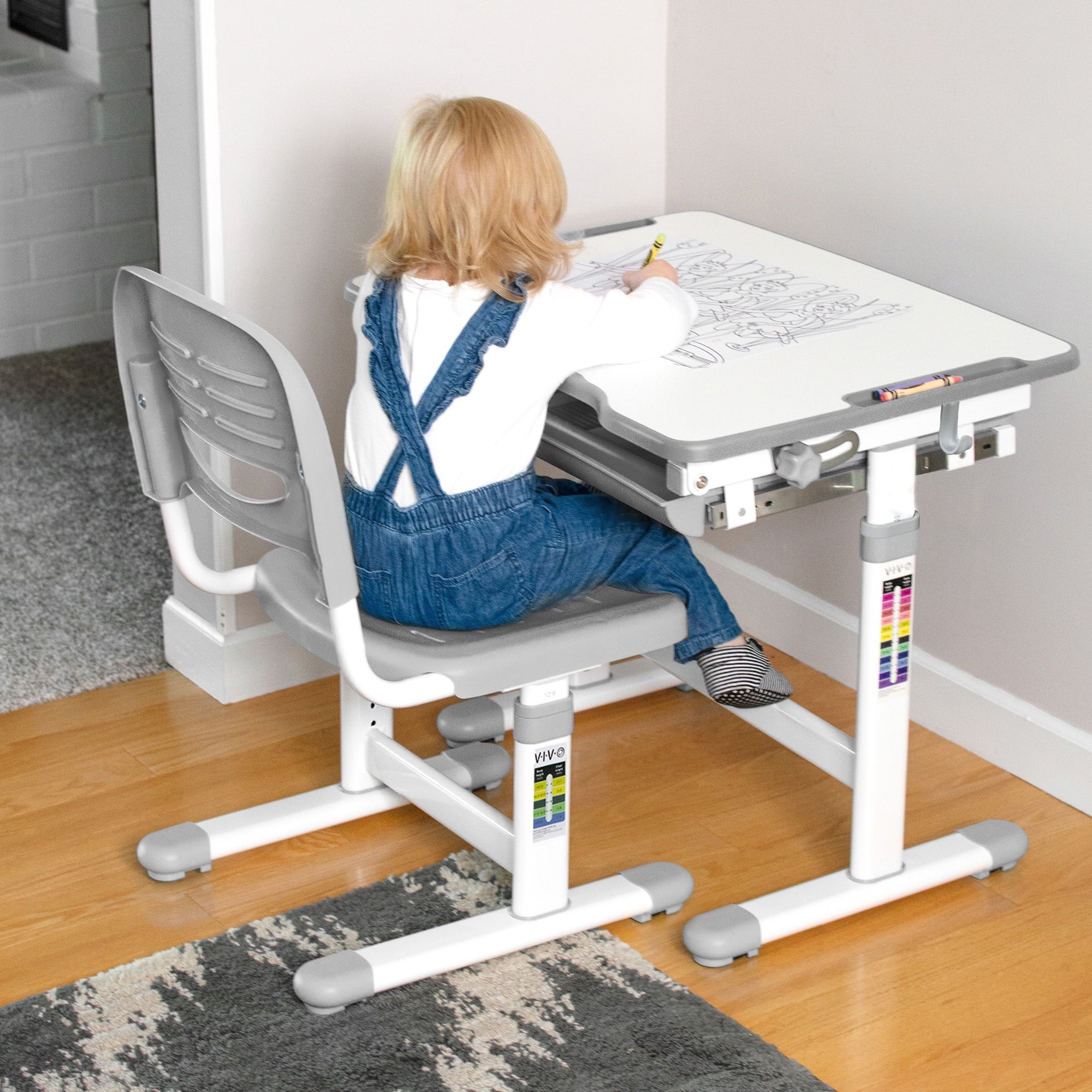 VIVO Height Adjustable Childrens Desk & Chair Kids Interactive Work Station Grey
