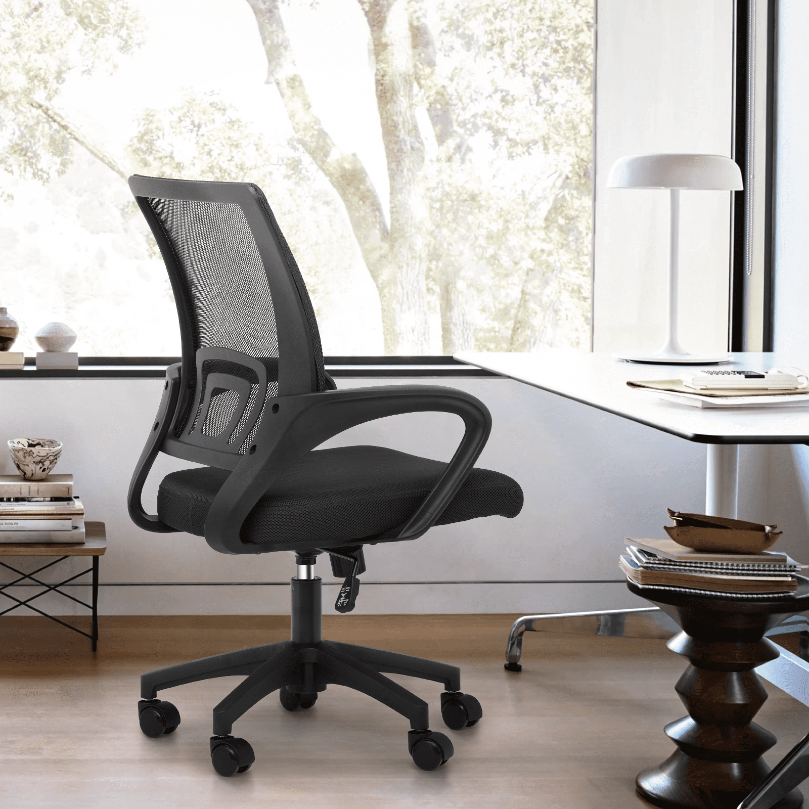 Magshion Set of 2 Office Chairs Mid Back Swivel Desk Chairs, Height Adjustable Ergonomic Mesh Computer Chairs with Armrest & Lumbar Support, Black