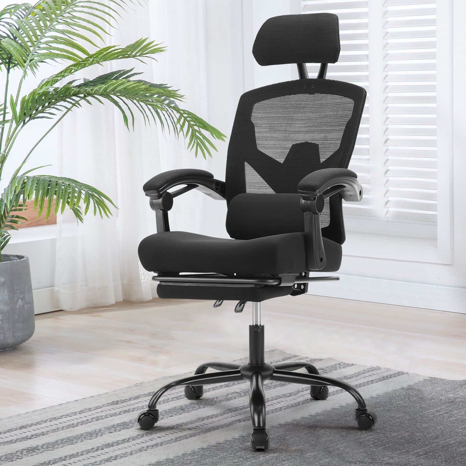 Gianna High-Back Ergonomic Mesh Office Chair with Lumbar Support, Adjustable Headrest, Footrest, and Padded Armrests for Maximum Comfort, Black