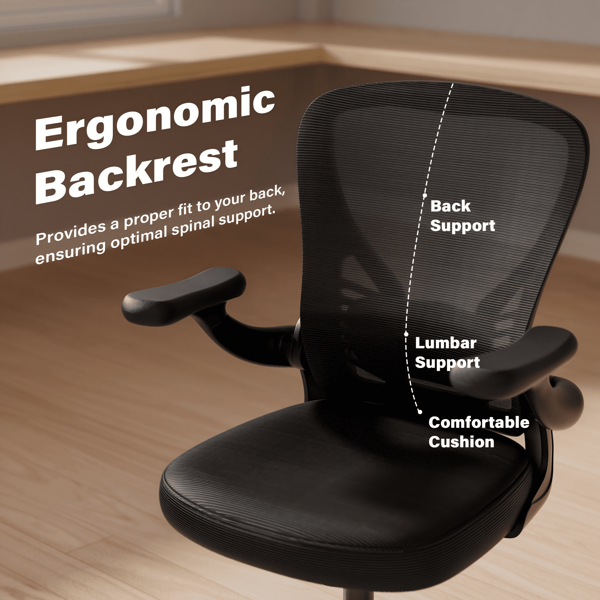 HomeZeer Comfy Mesh Office Chair, Middle Back Ergomomic Office Chair with 3D Armrests, Computer Desk Chair with Adjustable Lumbar Support, Wide Seat Swivel Home Office Chair 300lbs, Black
