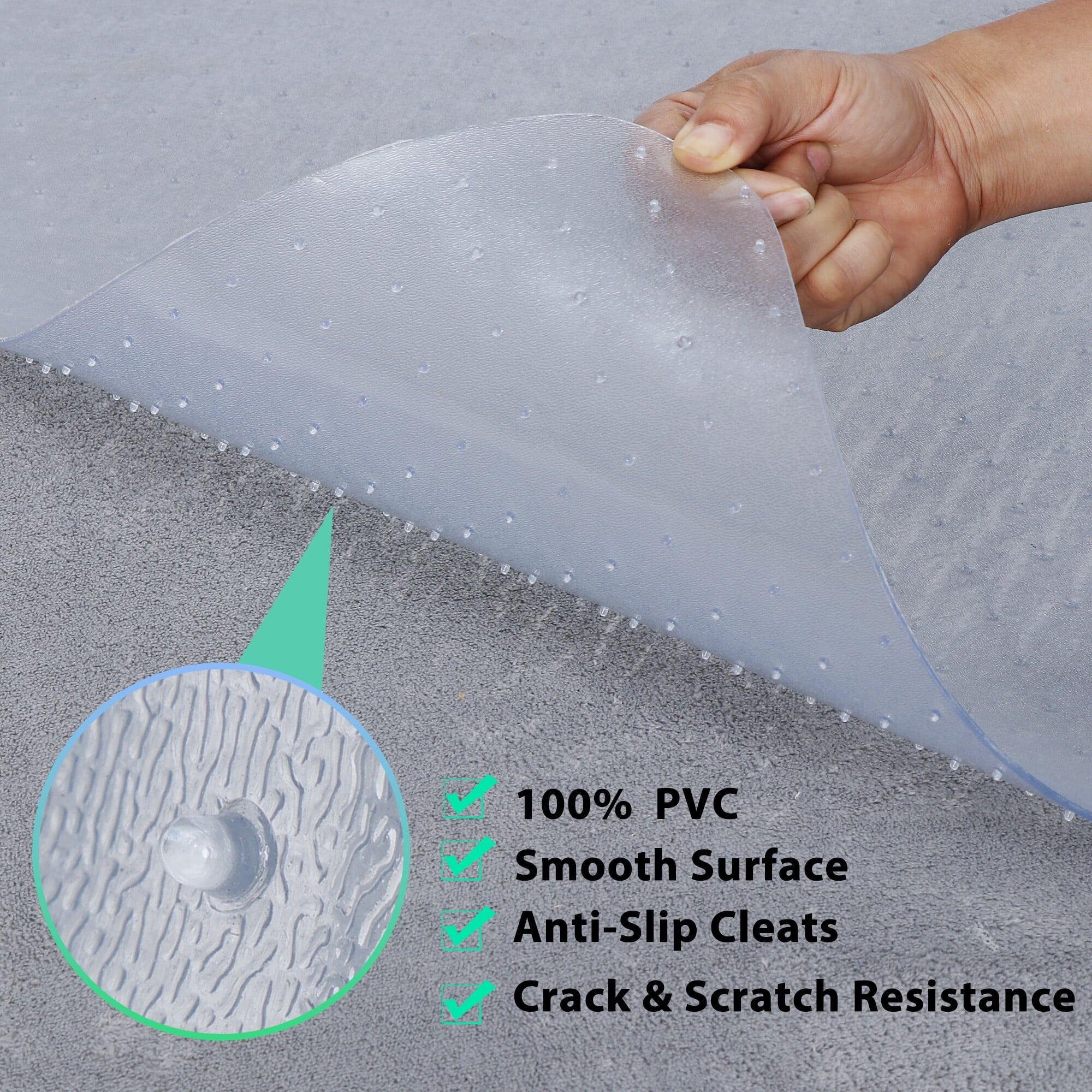 ZenSports 46"W x 60"L Clear PVC Chair Mat Office Mat for Carpet W/Cleats, Phthalate Free