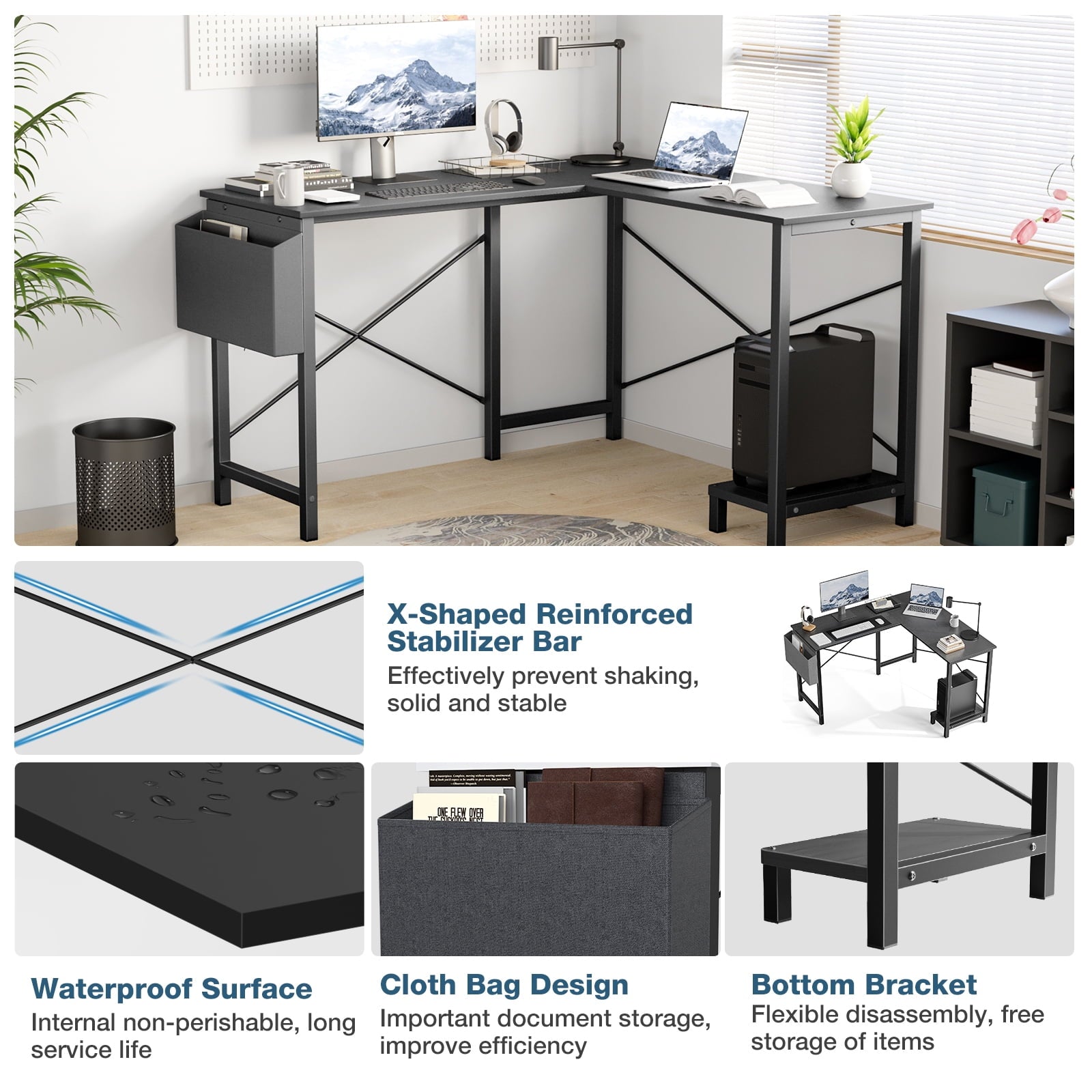 EDX L Shaped Computer Corner Desk, Gaming Table 50 inch PC Writing Study Desk for Home Office Dorm Small Space, Black