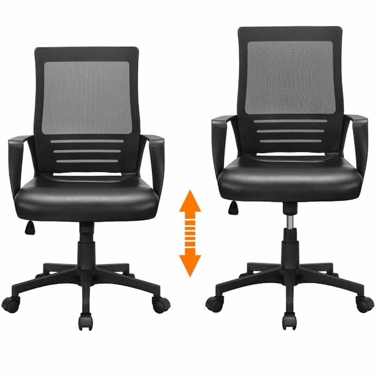 Yaheetech Swivel Mesh Office Chair with Leather Padded Seat and Armrests, Black