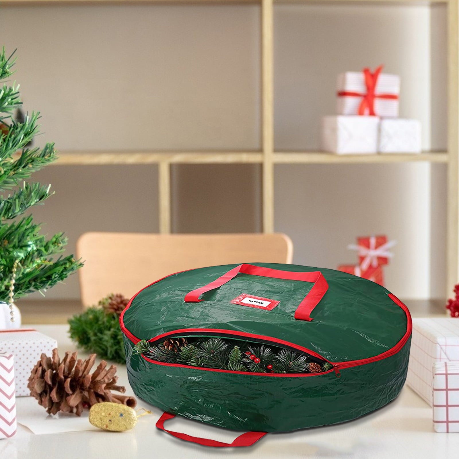 Christmas Wreath Storage Bag 30 Inch - 1 Pack Christmas Wreath Garland Storage Container with Dual Zipper & Handles, Wreath Storage Organizer Box Protect Xmas Ornaments Party Decorations