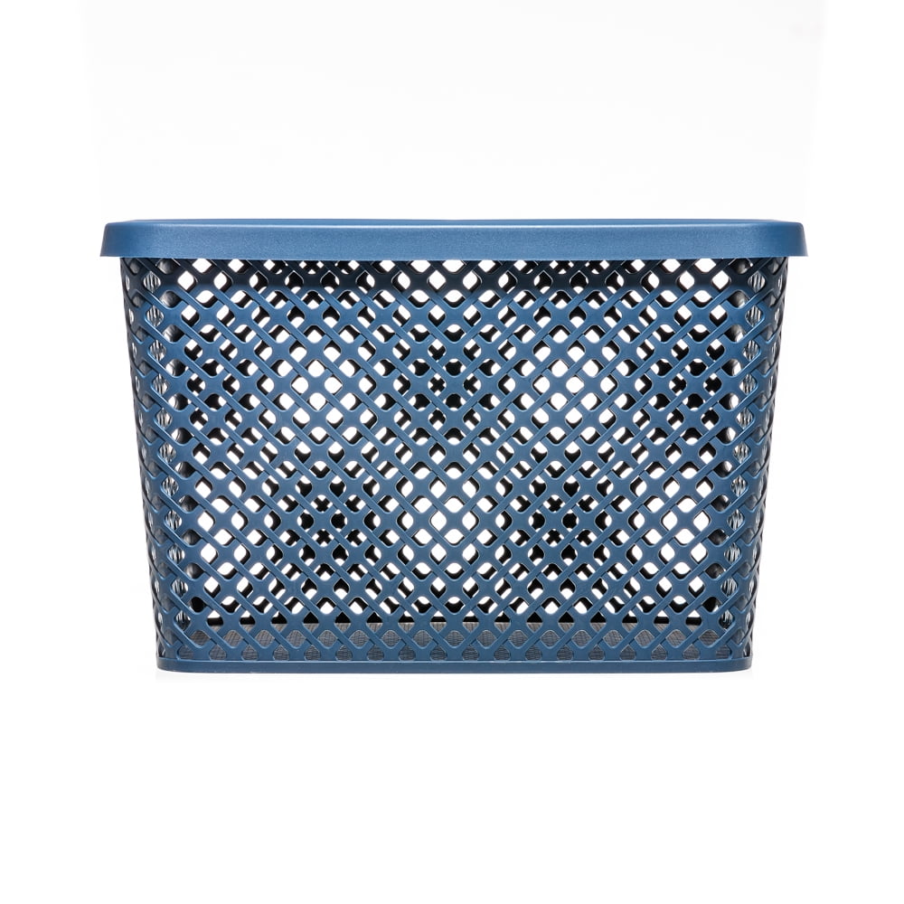 Mainstays Extra Large Decorative Plastic Storage Basket W/Lid, Blue Cove
