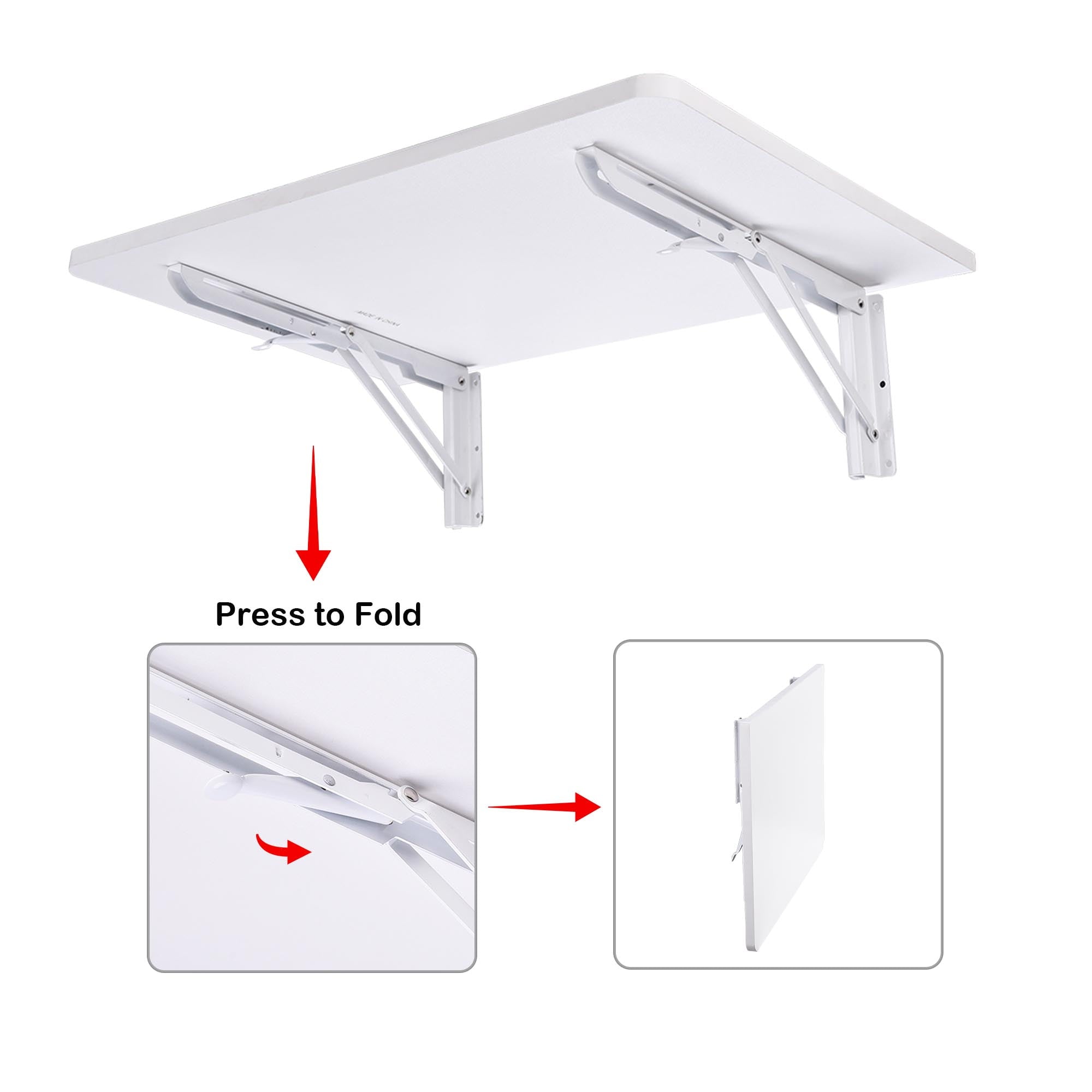 Yescom Wall Mounted Floating Folding Desk Wooden PC Dining Drop Leaf Table 24"x16" 50lbs Weight Capicity for Study White