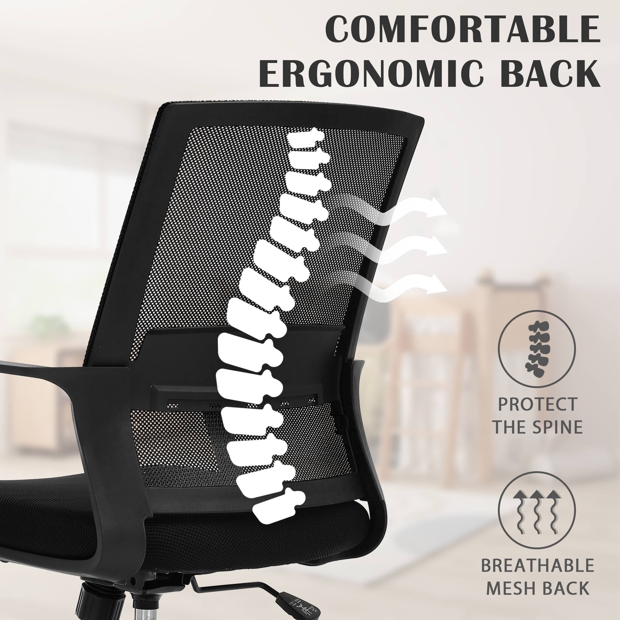 CL.HPAHKL Mesh Office Chair, Computer Desk Chair Backrest Hight Adjustable Comfortable Home Office Desk Chairs with Lumbar Support Armrest Swivel Rolling Chair for Men Women Task Chair