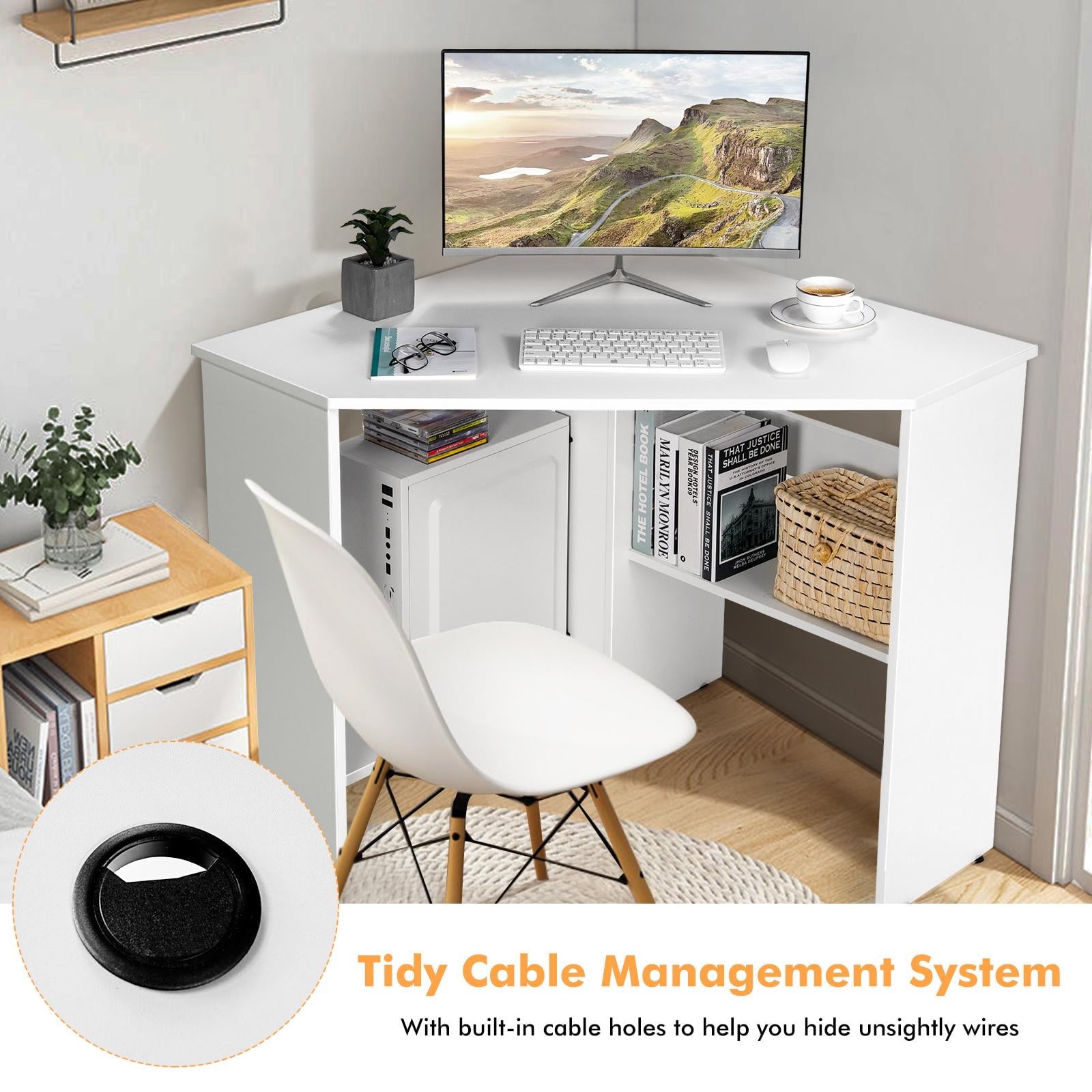 Ginatex Corner Computer Desk, Space-saving Triangular Writing Desk, Multi-functional Console Table for Small Space in Home Office, White