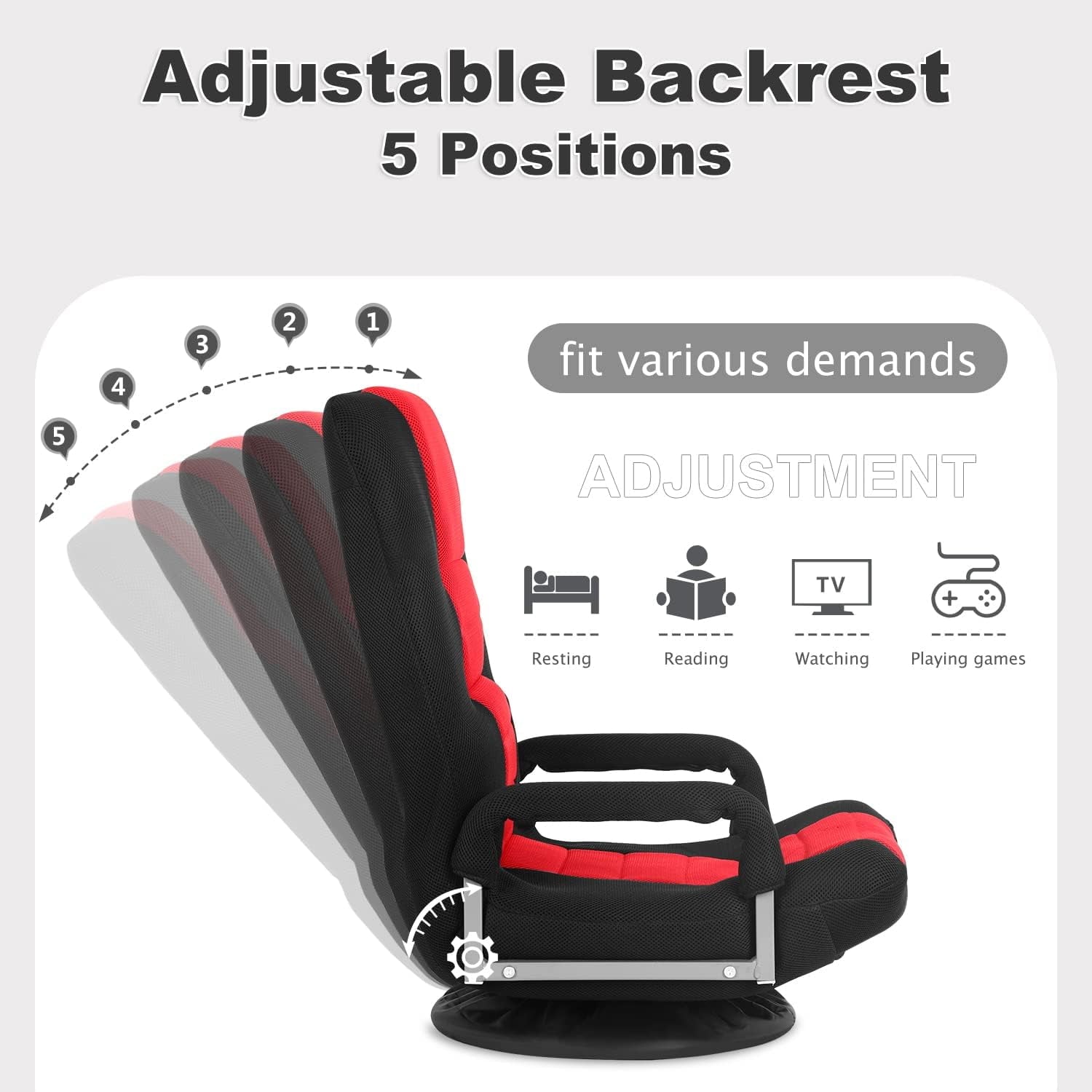 YRLLENSDAN 360°Swivel Kids and Adults Sponge Floor Chair with Back Support, Red